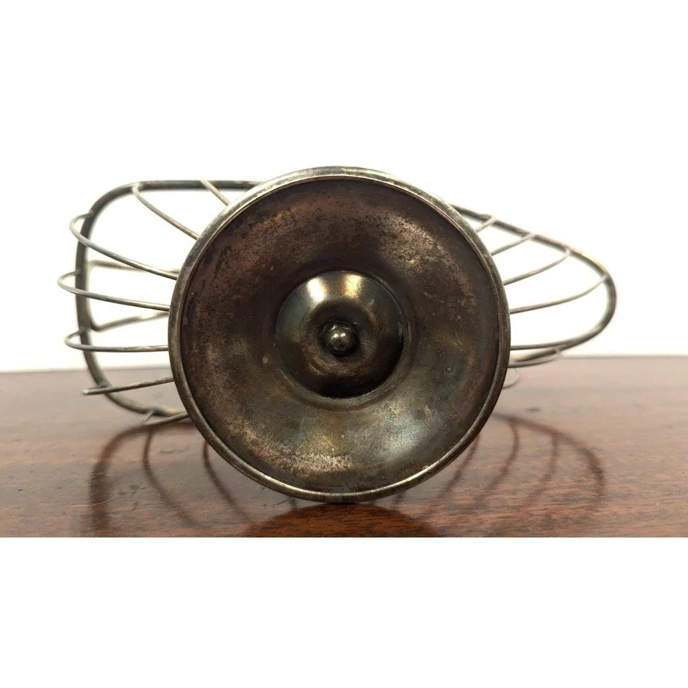 Vintage French Style Silver Tone Wire Wine Bottle Carrier Holder Basket Pedestal